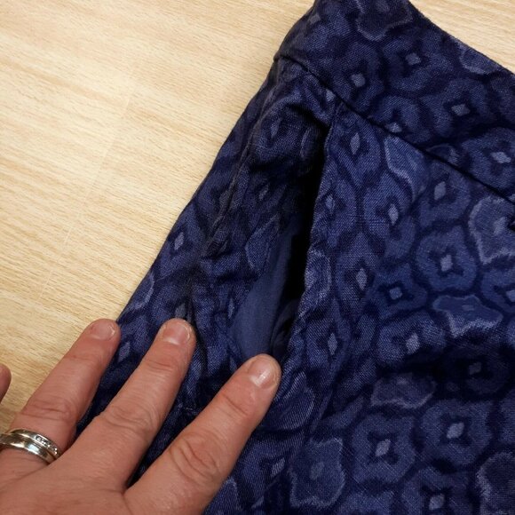 Cynthia Rowley 100% Linen Aztec Shorts. Blue 6 - Picture 3 of 7